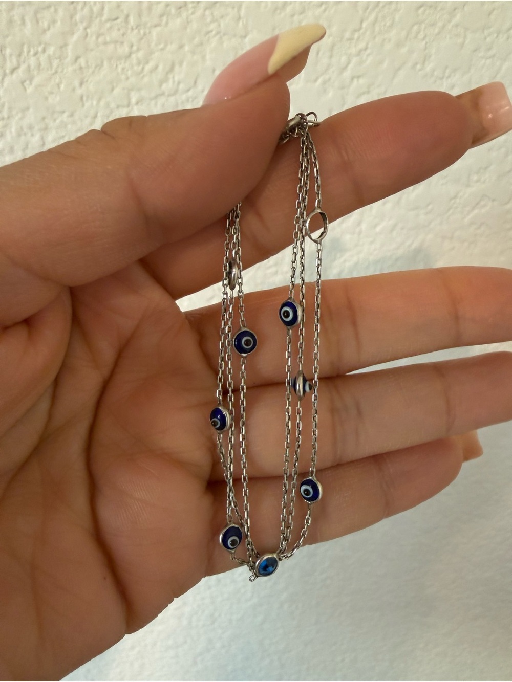 Sterling Silver Multi-Strand Blue Evil Eye Necklace
